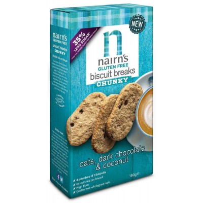Nairn's Gluten Free Oats, Dark Chocolate & Coconut Chunky Biscuit Break 160g