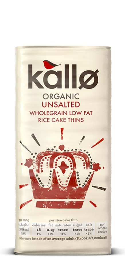Kallo Organic Thin Slice Unsalted Rice Cakes 130g