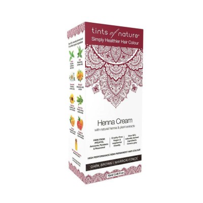 Tints of Nature Henna Cream Dark Brown Semi Permanent Hair Colour 70ml