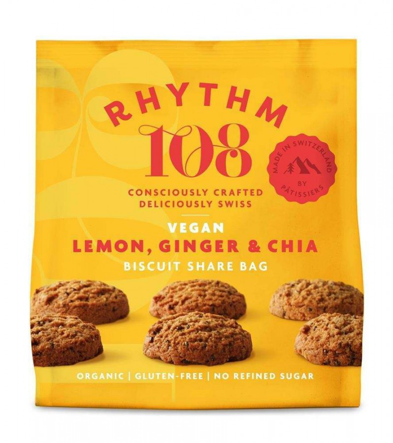 Rhythm 108 Lemon, Ginger & Chia Biscuit Share Bag 135g