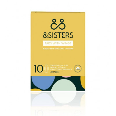 &Sisters Organic Light Flow Cotton Pads With Wings - 10 Pack