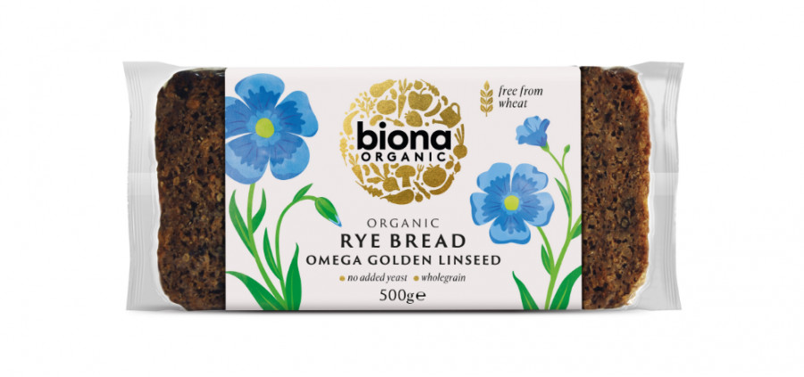 Biona Organic Rye Omega-3 Golden Linseed Bread 500g - Pack of 2