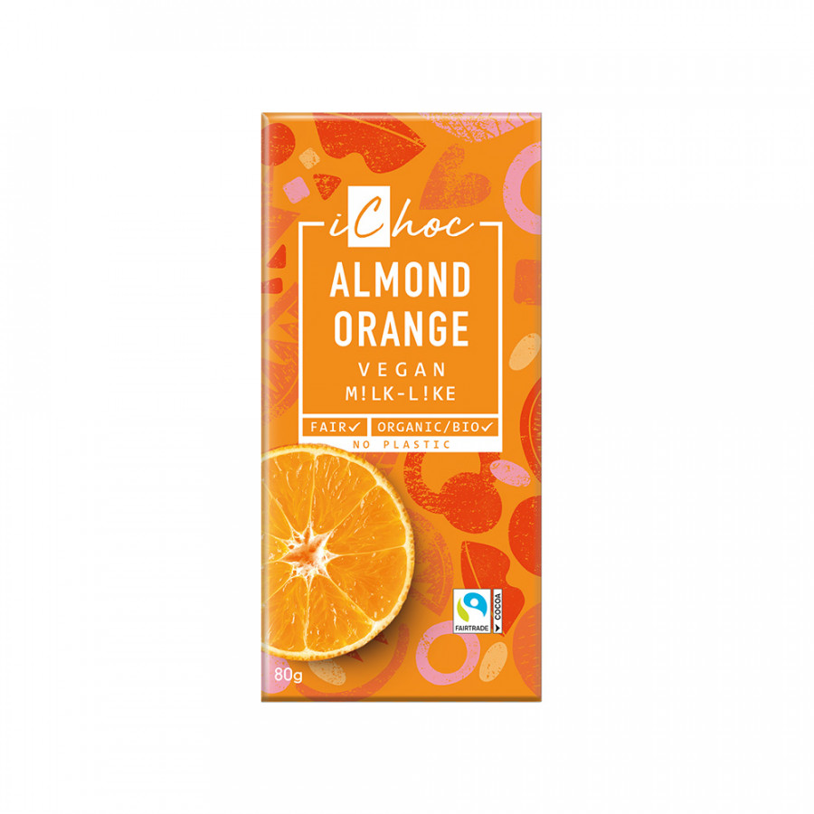 iChoc Almond & Orange Vegan Rice Chocolate 80g - Pack of 5