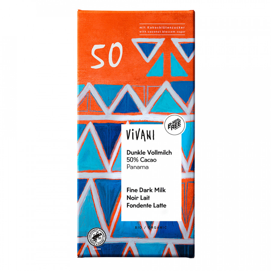 Vivani Organic Dark Milk 50% Chocolate with Coconut Blossom Sugar 80g - Pack of 5