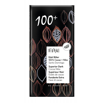 Vivani Organic Vegan Superior Dark 100% With Cocoa Nibs Chocolate 80g - Pack of 5