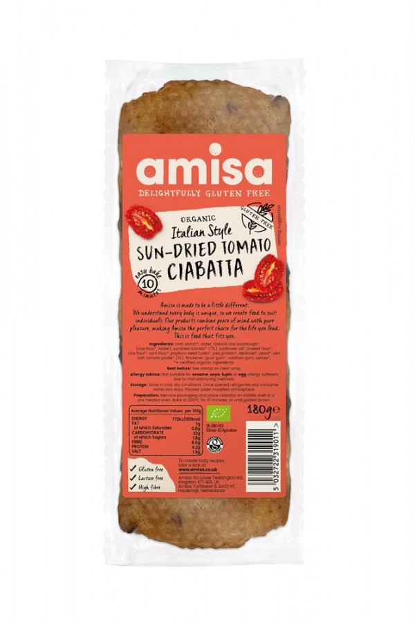 Amisa Italian Sun Dried Tomato Ciabatta 180g