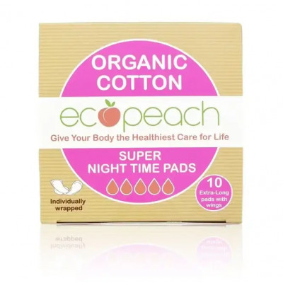 Ecopeach Organic Super Cotton Night Time Pads -10 Pieces - Pack of 2